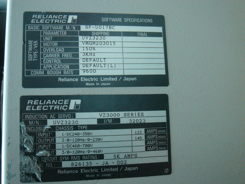 RELIANCE VZ3000 SERIES DIGITAL AC SERVO CONTROL UVZ3230 PLC DCS SERVO